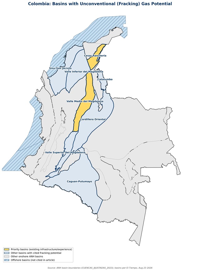 Colombia identifies eight fracking-viable basins